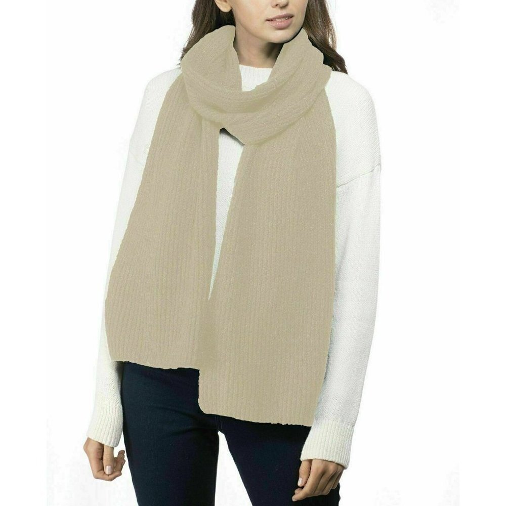 Style‎ & Co Womens One Size Ribbed Solid Scarf With Lurex Thread Camel Tan $25